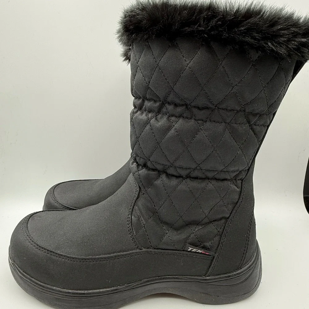 LL Bean Tek 2.0 Waterproof Winter Boots Black Quilted Faux Fur Primaloft 296497